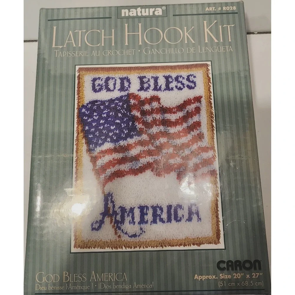 Caron Latch Hook Kit Natura R028 God Bless America‎ Flag 20 x 27 Americana NEW